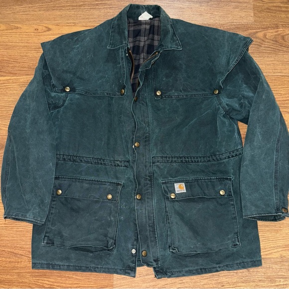 Carhartt Other - VTG Carhartt Jacket Barn Coat Men Blanket Lined CW043 Green Cape L 90s Detroit